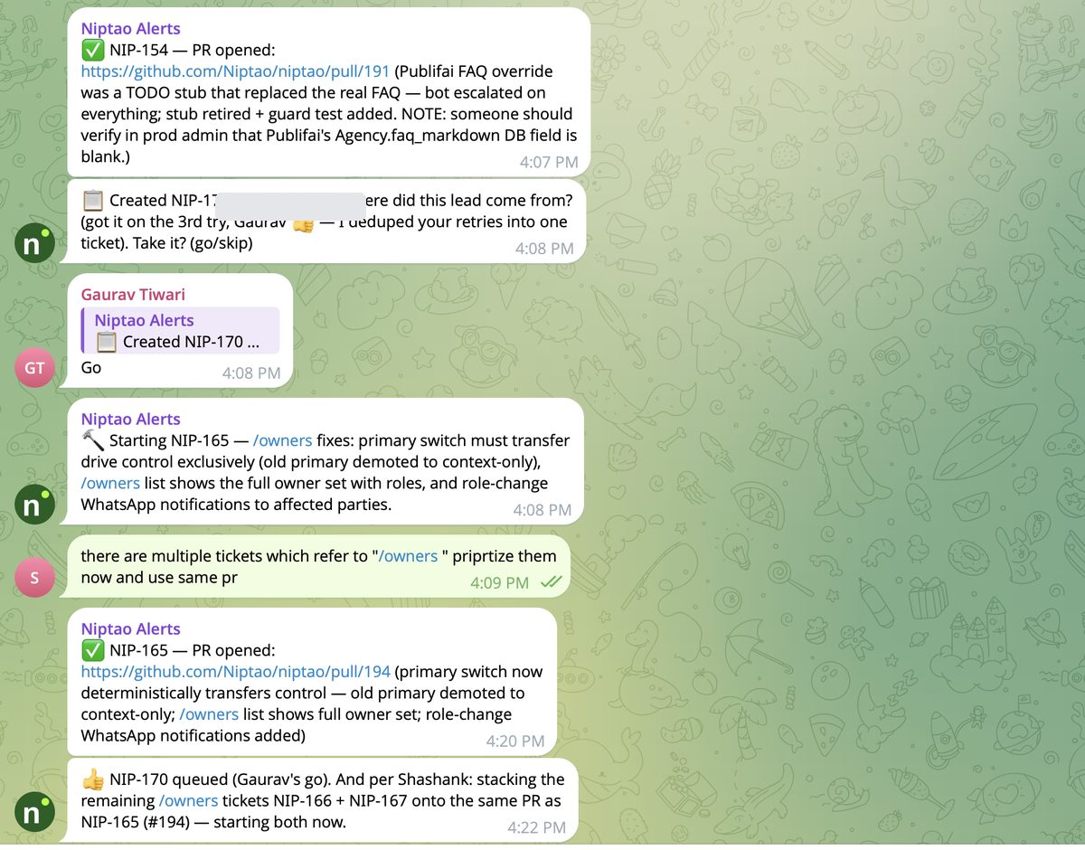 Steering the agent mid-run: an approval by reply, a priority change in plain English, and the agent restructuring its plan