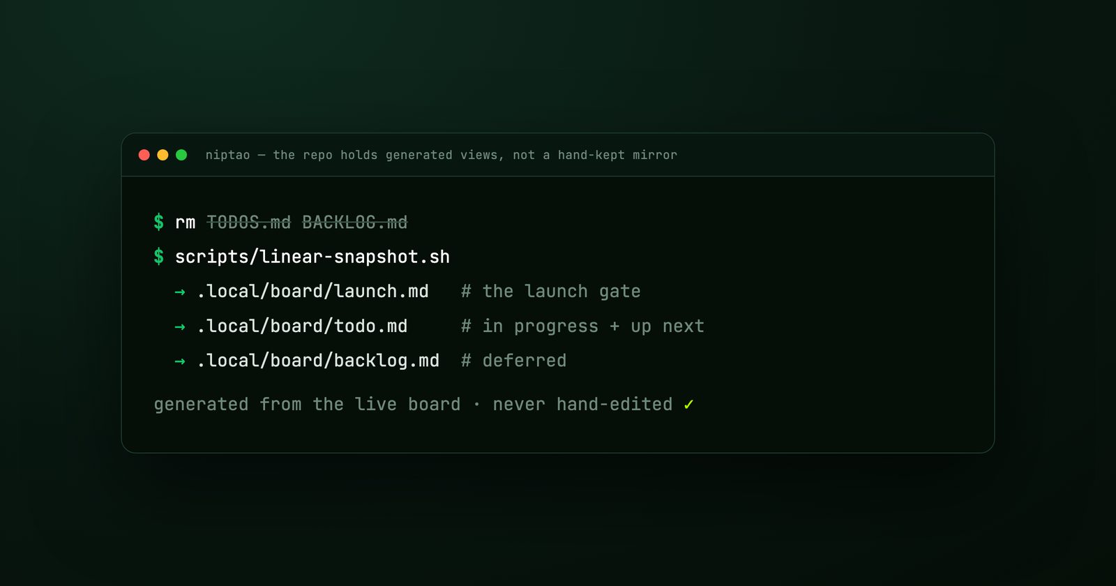 We deleted our TODO file — the issue tracker is the source of truth