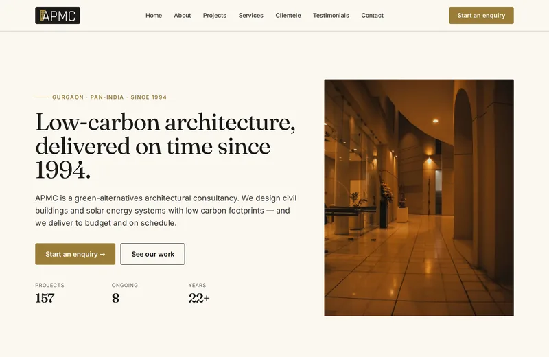 Screenshot of APMC (Architectural Project Management Consultancy) — website built by Niptao