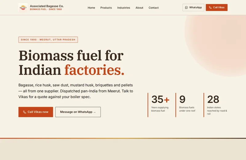 Screenshot of Associated Bagasse Company — website built by Niptao