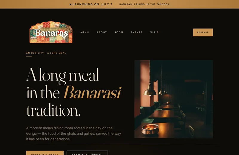Screenshot of Banaras Restaurant — website built by Niptao