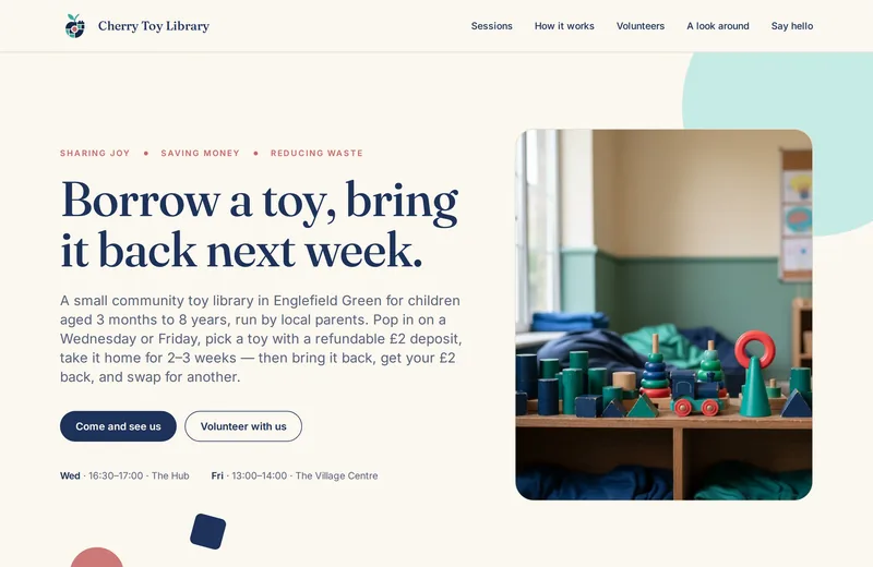 Screenshot of Cherry Toy Library — website built by Niptao