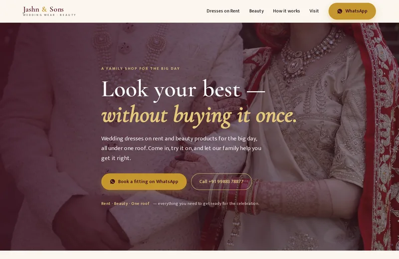 Screenshot of Jashn and sons — website built by Niptao