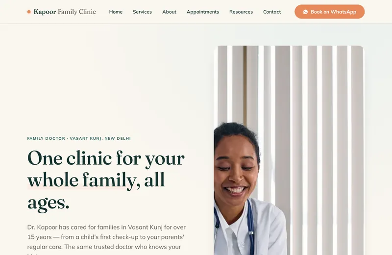 Screenshot of Kapoor Family Clinic — website built by Niptao