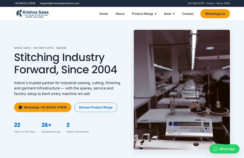 Screenshot of Krishna Sales — website built by Niptao