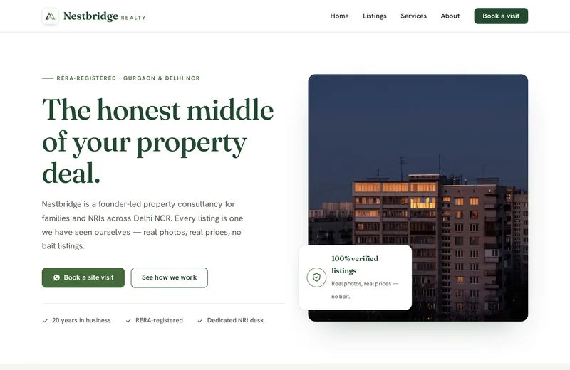 Screenshot of Nestbridge Realty — website built by Niptao