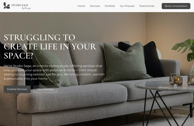 Screenshot of Studio Sage by Kimaya — website built by Niptao