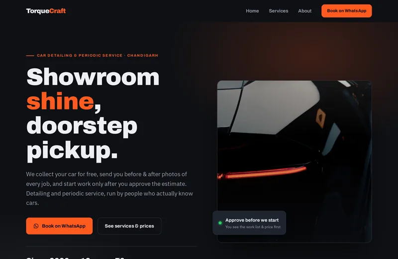 Screenshot of TorqueCraft Auto Detailing — website built by Niptao