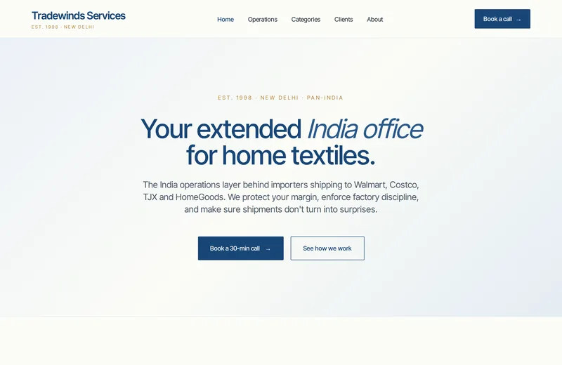 Screenshot of Tradewinds Services — website built by Niptao