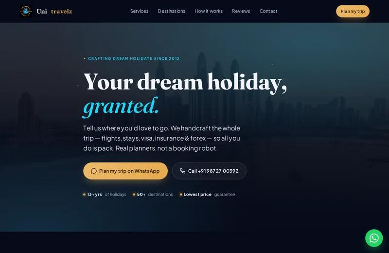 Screenshot of Unitravelz — website built by Niptao