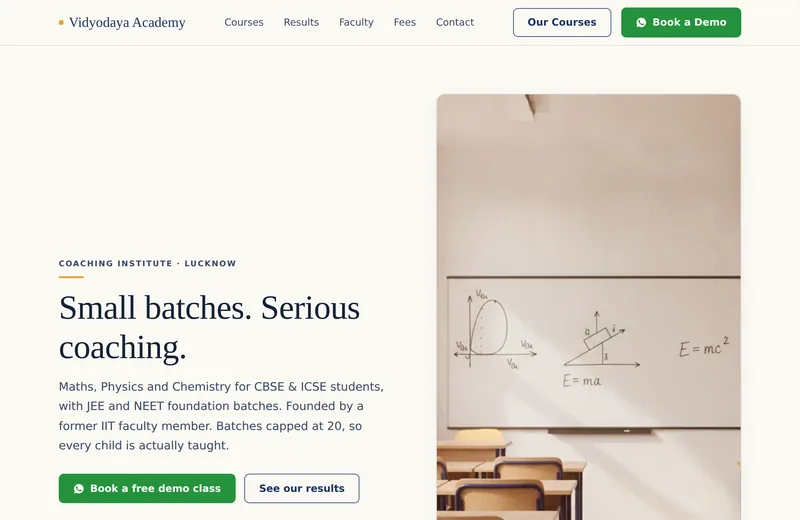 Screenshot of Vidyodaya Academy — website built by Niptao